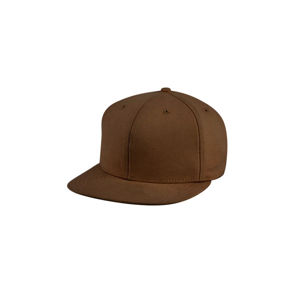 Cotton Flat Brim Stretch Fitted Cap In Brown at
