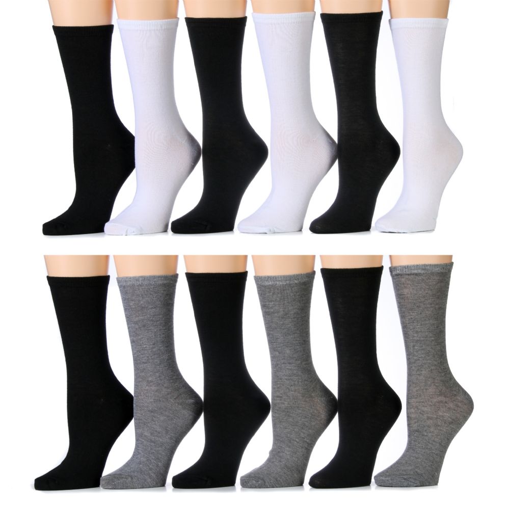Ladies Basic Cotton Crew Socks SIze 911 Thin Soft Quality 12 pack at