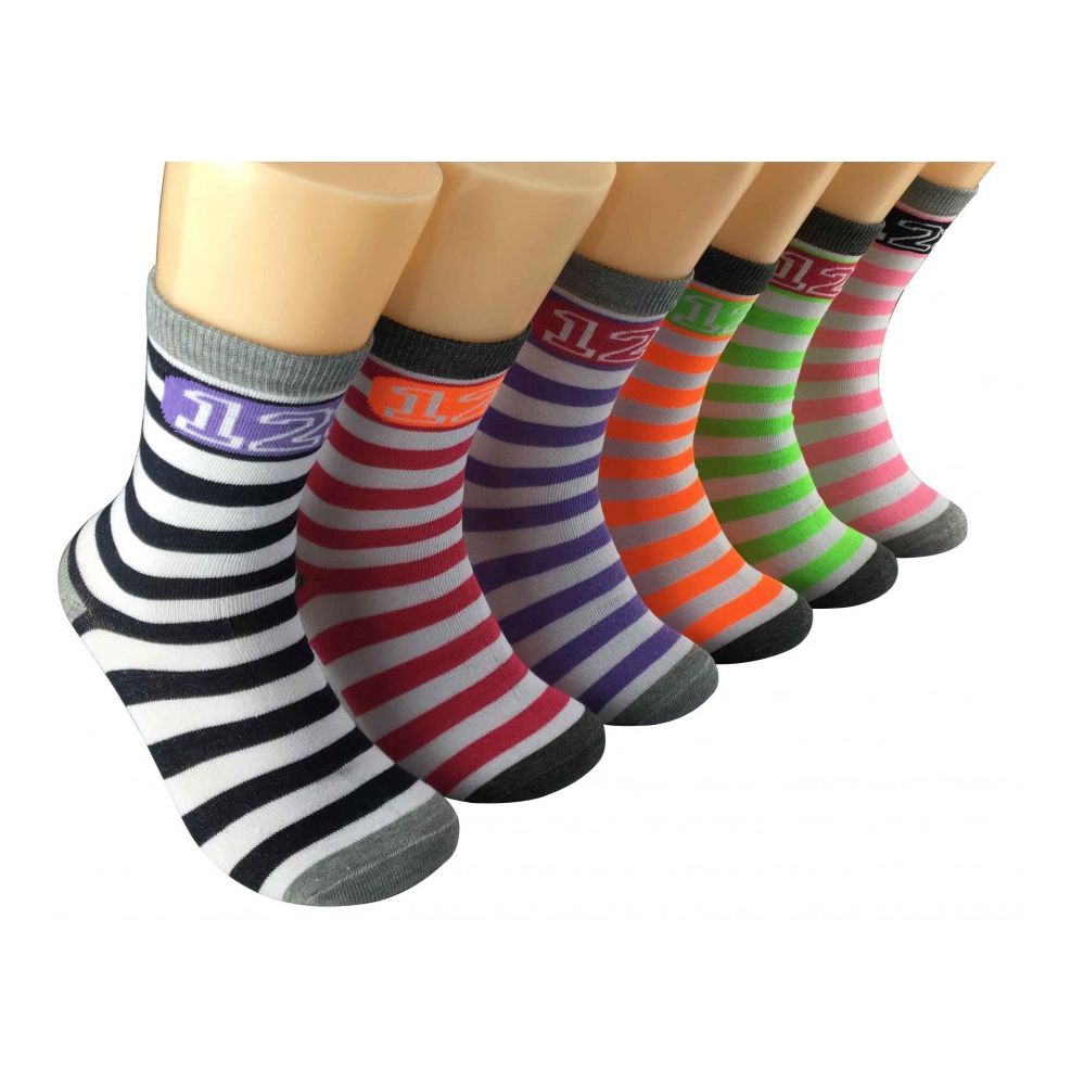 Women's Colorful Striped Crew Socks - at - socksinbulk.com - Socksinbulk.com