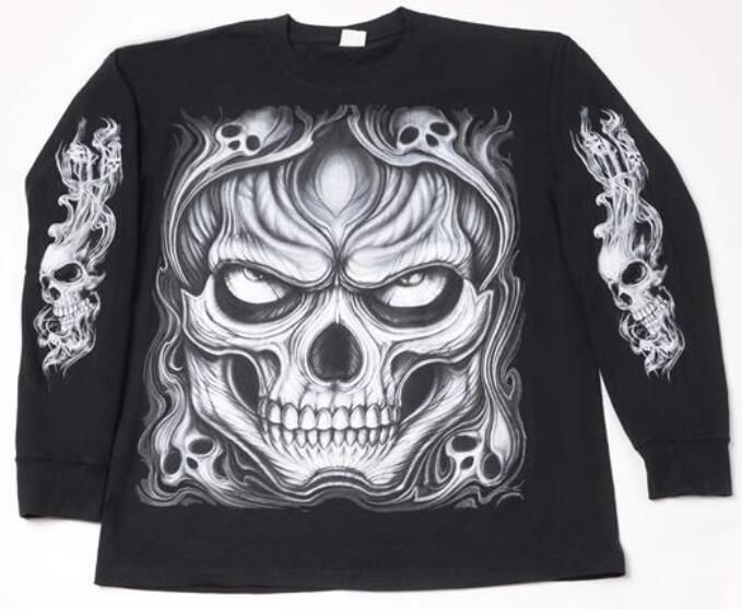 Black T Shirt Large Skull Long Sleeve Shirts 12 pack at socksinbulk