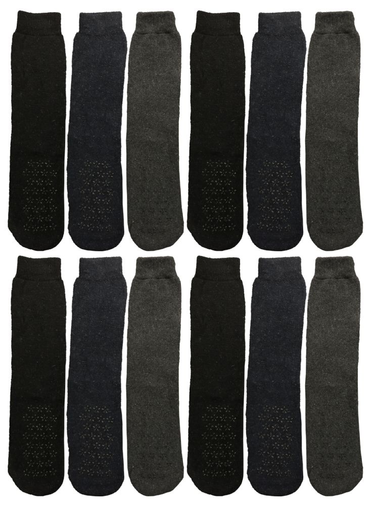 12 Pairs Of SOCKSNBULK Mens Non Skid Slipper Socks Assorted Colors
