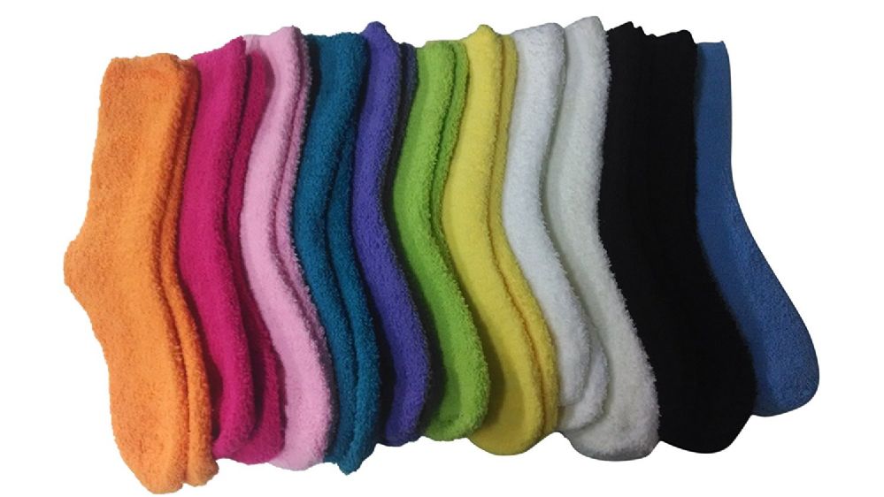 12 Pairs of SOCKSNBULK Womens Solid Colored Fuzzy Socks, #465,Assorted ...
