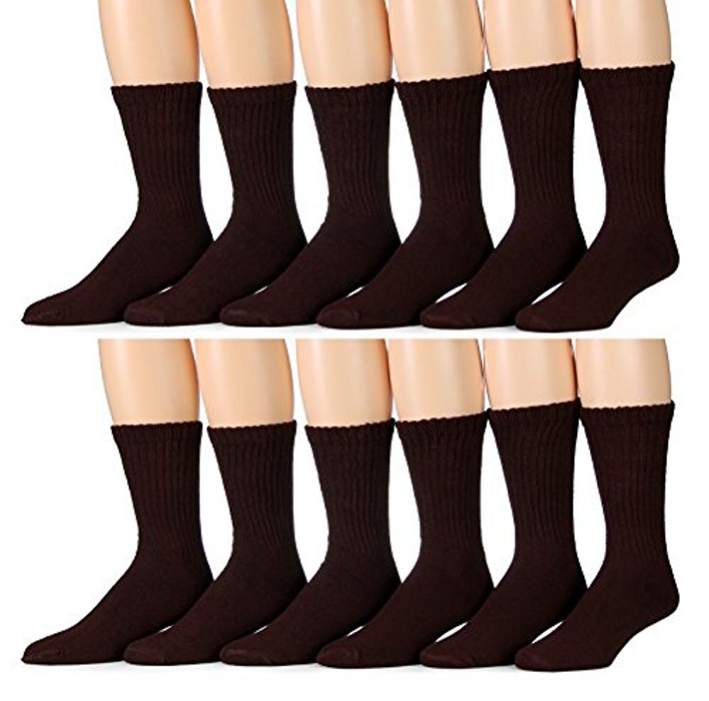 Yacht & Smith Women's Cotton Crew Socks, Solid Brown 12 pack at