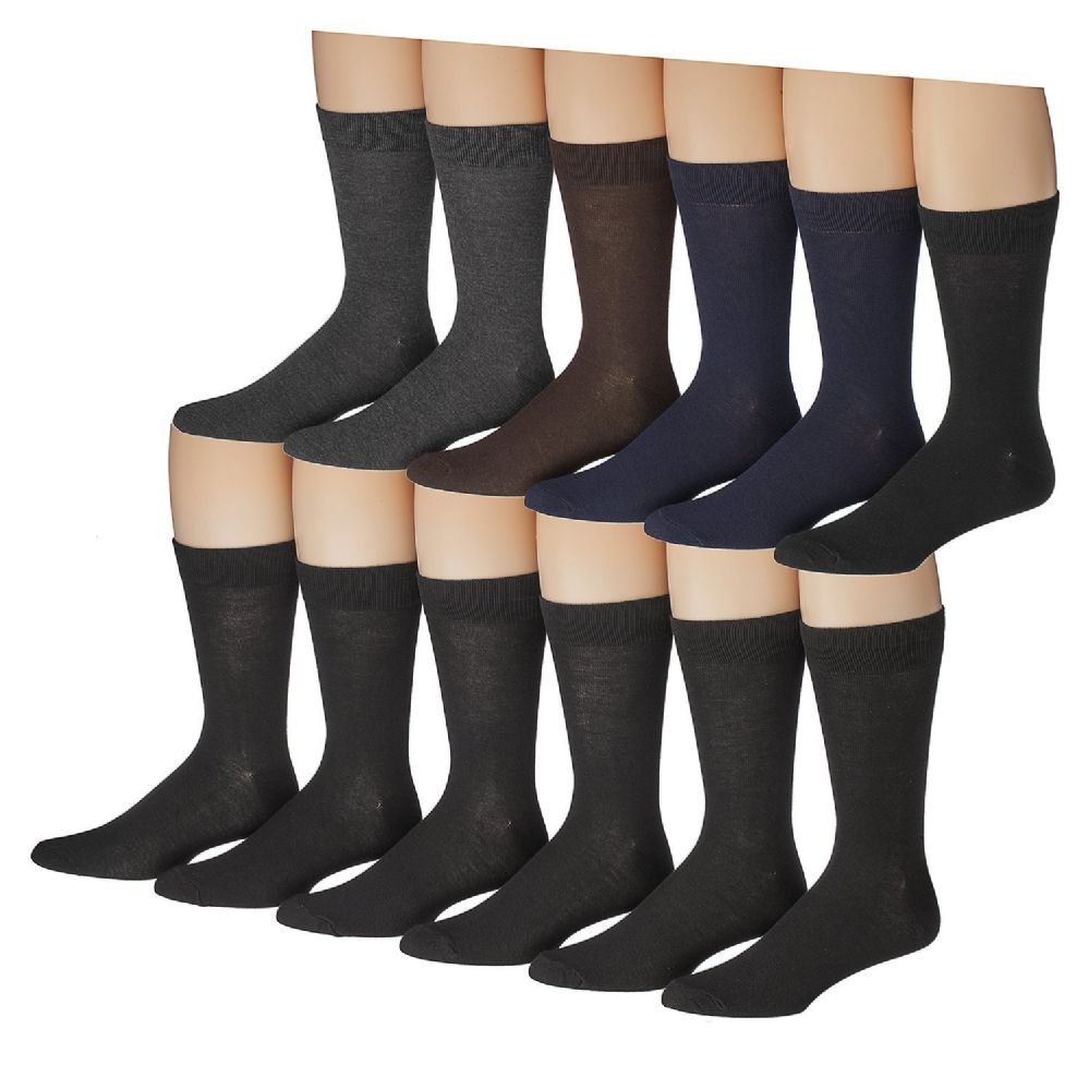 12 Pairs of Mens Solid Executive Dress Socks, Cotton Blend, Sock Size
