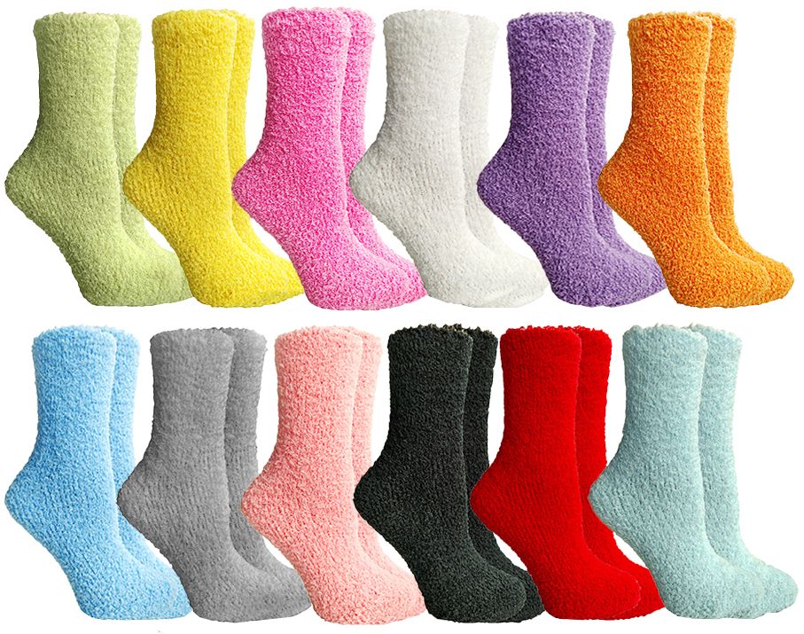 SOCKSNBULK Womens Fuzzy Socks Crew Socks, Warm Butter Soft, 12 Pair