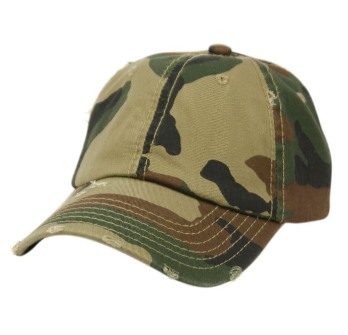 Distressed Washed Cotton Baseball Cap In Camo Green 12 pack at