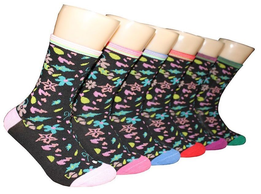 Women's Novelty Crew Socks Flower Print Size 911 at