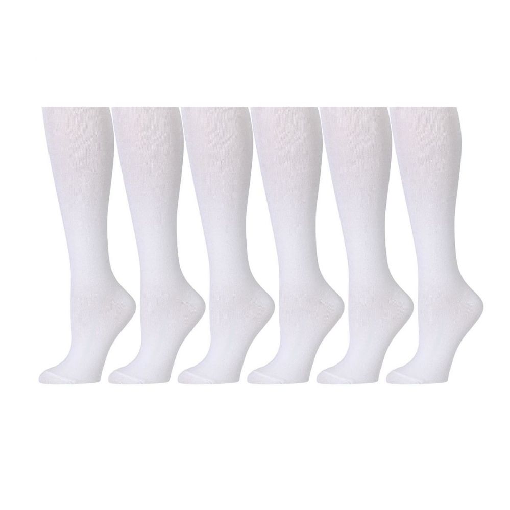 6 Pairs of Girls Knee High Socks, Cotton, Flat Knit, School Socks (7