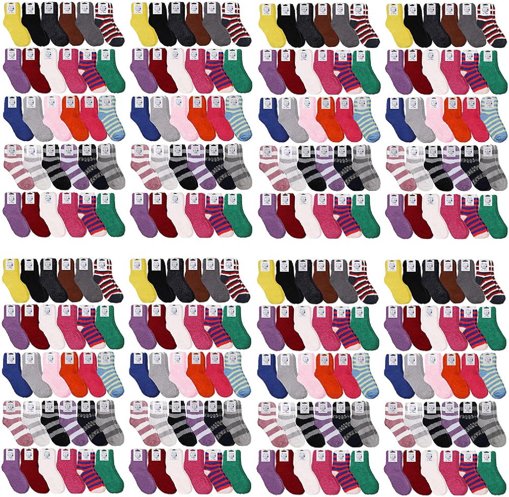 120 Pairs of SOCKSNBULK Womens Solid Colored Fuzzy Socks (Assorted ...