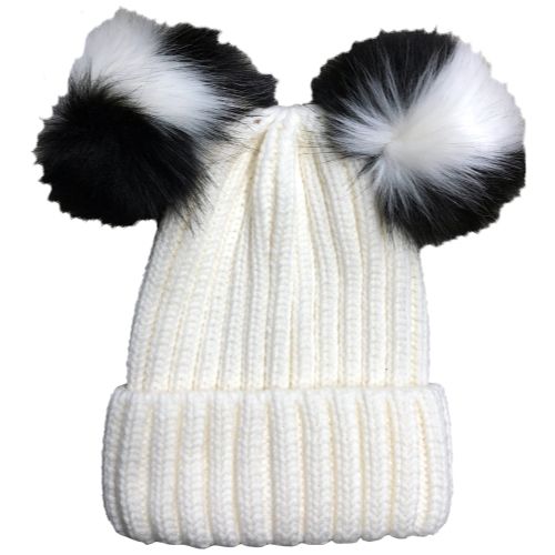 Yacht Smith Womens 3 Inch Double Pom Pom Ribbed Beanie Hat Cream At Socksinbulk Com Socksinbulk Com
