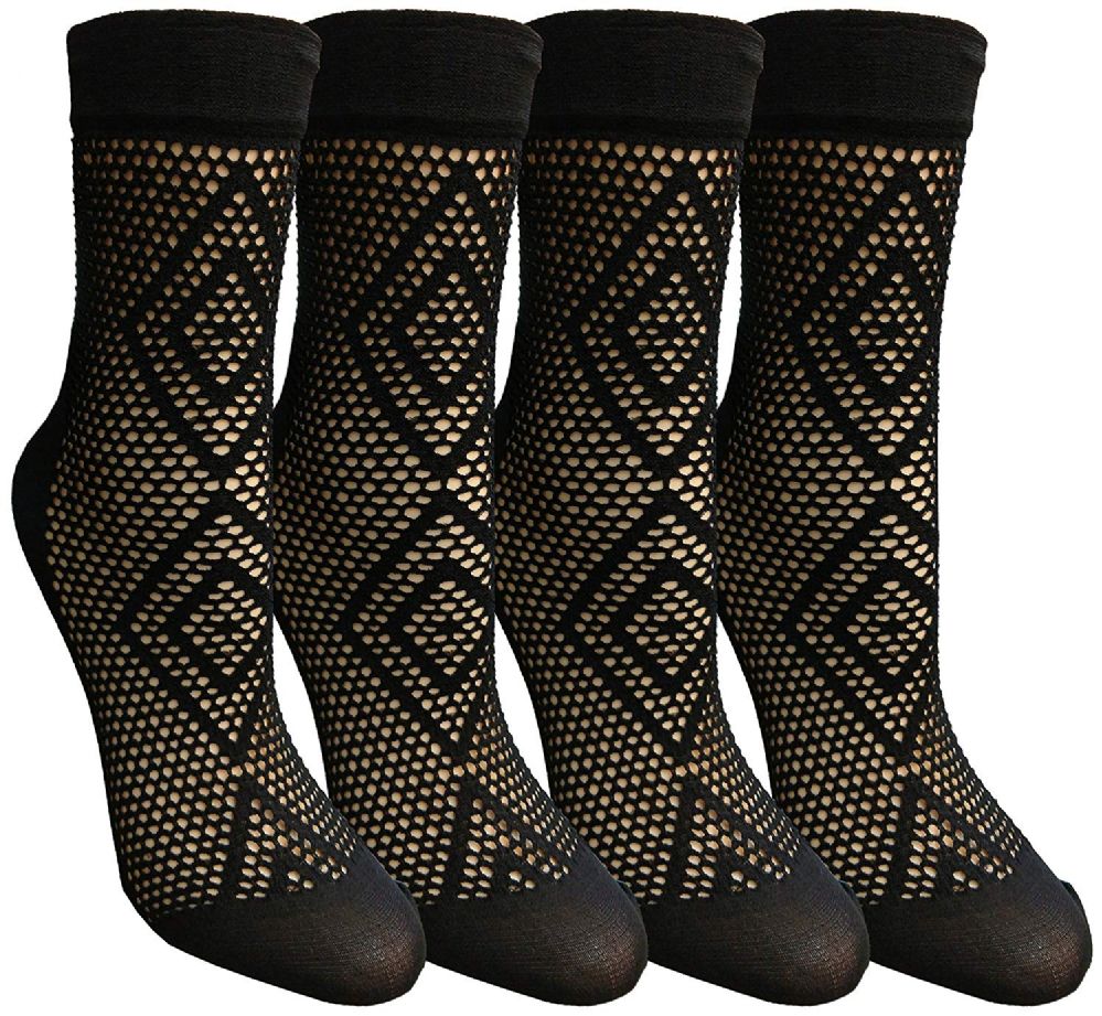 4 Pairs of Yacht&Smith Ankle Socks, Mesh Patterned Anklet Sock