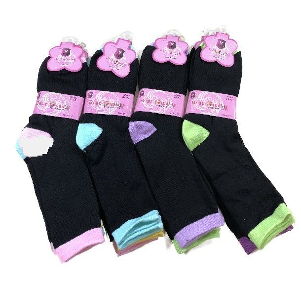 Ladies Black With Color Heel And Toe Crew Sock 36 pack at