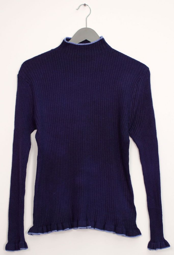 Contrast Mock Neck Ribbed Sweater Navy - at - socksinbulk.com ...