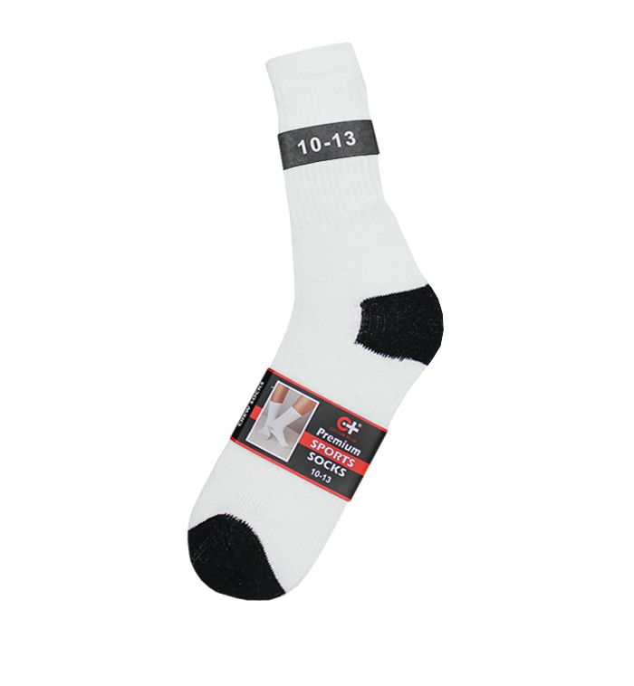 Women's White With Black Heel & Toe Sport Crew Socks , Sock Size 911