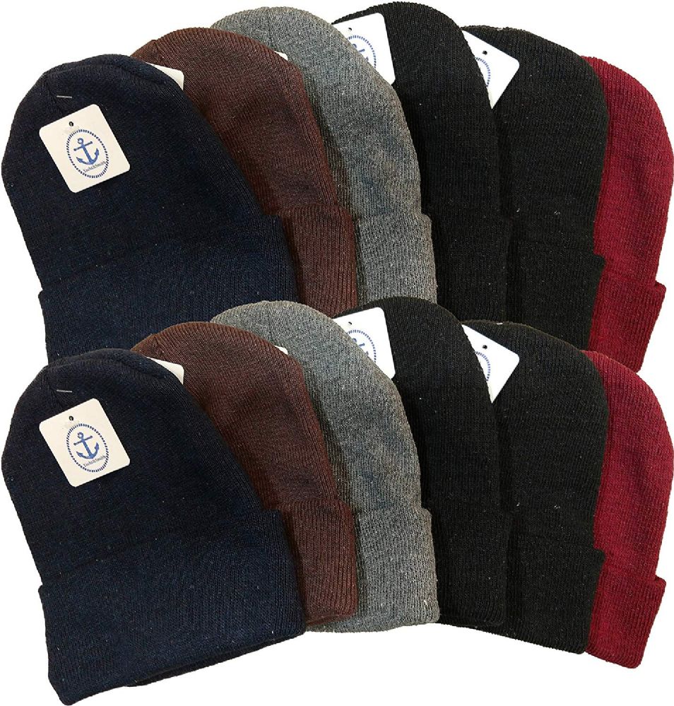 Winter Beanies Toboggan Hat Assorted Colors One Size Unisex 12 pack