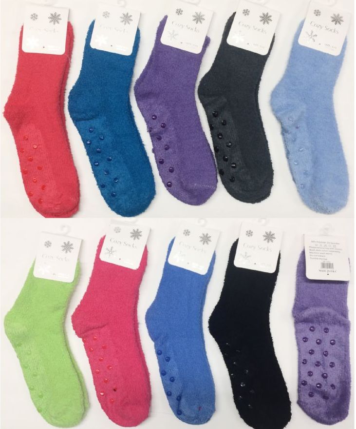 Women Solid Color Fuzzy Socks With Gripper Bottom Size 911 180 pack