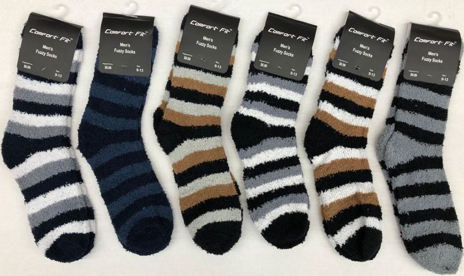 Mens Stripe Color Fuzzy Socks 180 pack at