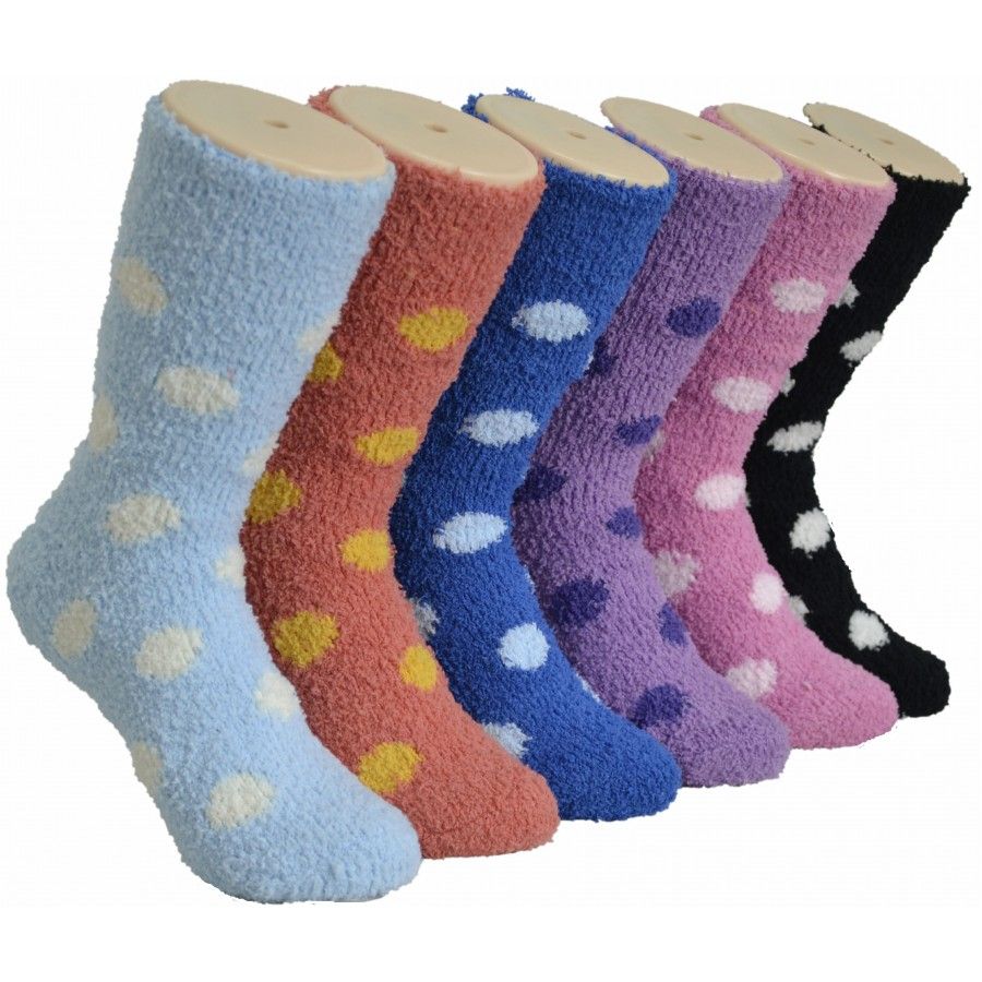 Women's Fluffy Cozy Socks With Polka Dots 180 pack at socksinbulk