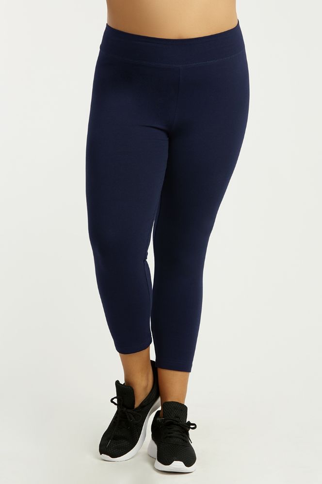 SOFRA LADIES COTTON CAPRI LEGGINGS PLUS SIZE NAVY 36 pack at