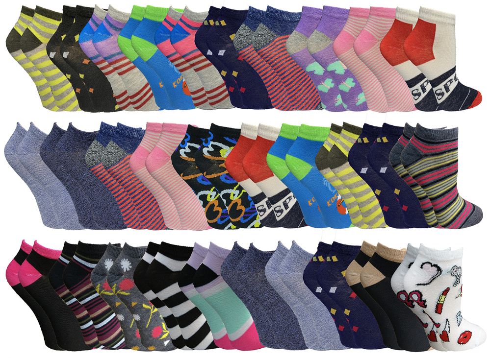 Assorted Pack Of Womens Low Cut Printed Ankle Socks Bulk Buy at