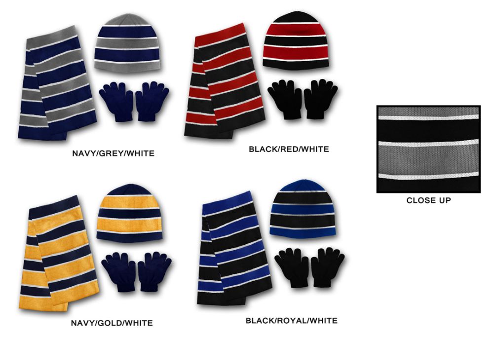 Men's/boy's Hat, Glove, & Scarf Sets Striped Designs 36 pack at