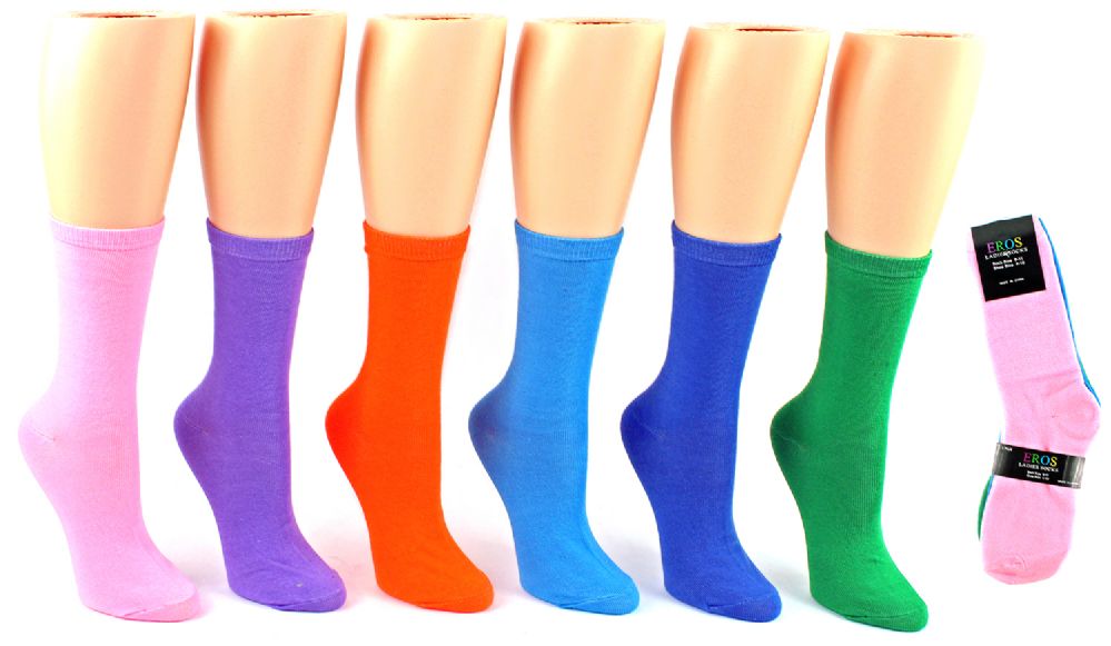 Women's Novelty Crew Socks Solid Colors Size 911 24 pack at