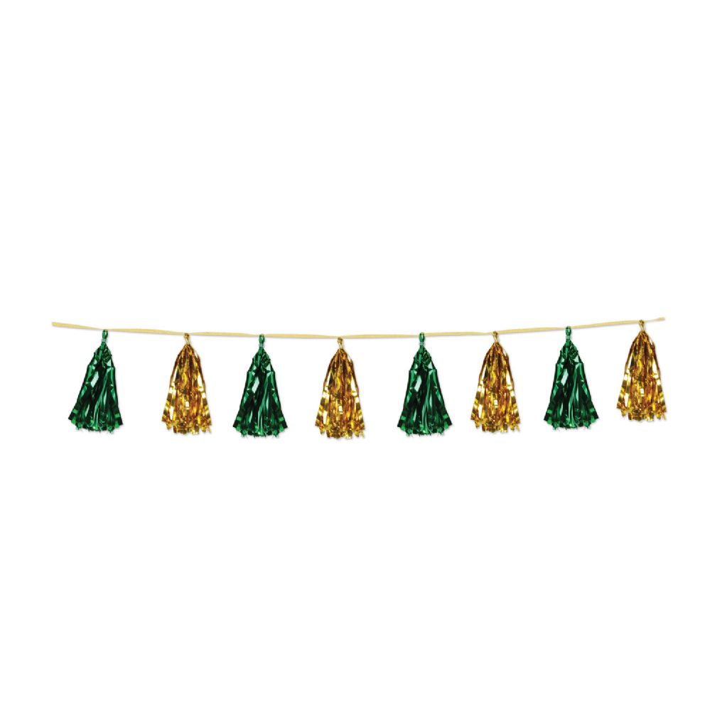 Metallic Tassel Garland Green & Gold; 12 Tassels/garland 12 pack at