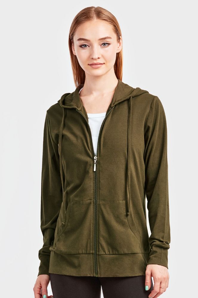 Sofra Ladies Thin Zip Up Hoodie Jacket Color Olive In Size Medium 12 ...