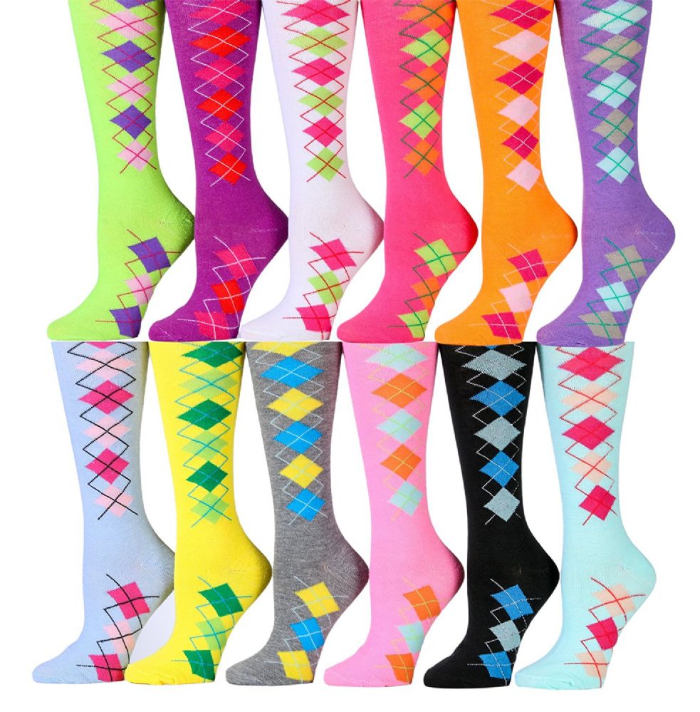 Womens Argyle Crew Socks Assorted Colors 240 pack at socksinbulk