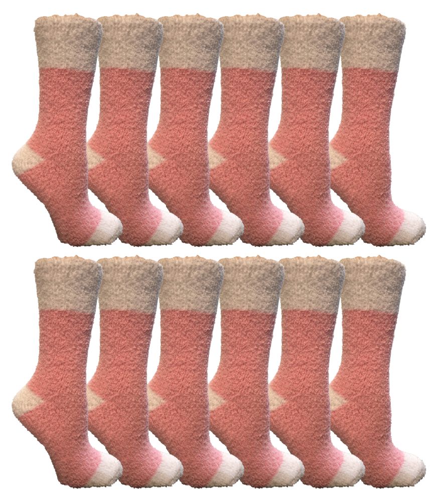 Womens Fuzzy Snuggle Socks , Size 911 Comfort Socks Pink With White
