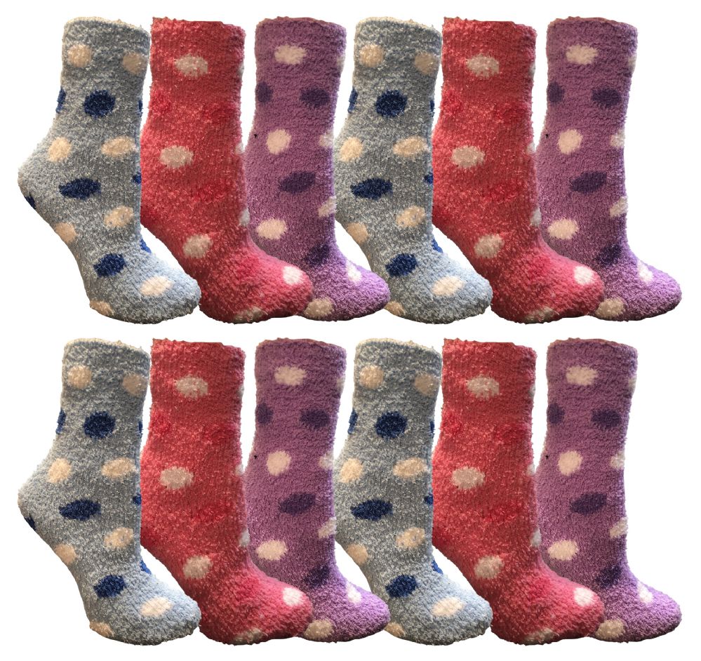 Womens Fuzzy Snuggle Socks , Size 911 Comfort Socks Assorted Polka