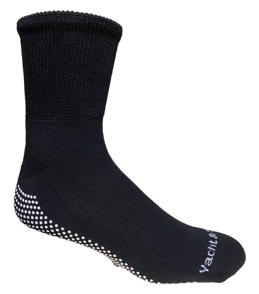 Yacht & Smith Mens Multi Purpose Diabetic Black Rubber Silicone Gripper Bottom Slipper Sock Size