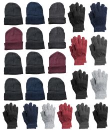 Yacht & Smith Mens Warm Winter Hats And Glove Set Solid Assorted Colors 24 Pieces