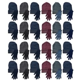 Yacht & Smith Mens Warm Winter Hats And Glove Set Assorted Colors 48 Pieces